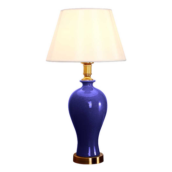 Blue Ceramic Oval Table Lamp with Gold Metal Base image