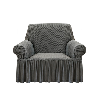 1-Seater Grey Sofa Cover with Ruffled Skirt Couch Protector High Stretch Lounge Slipcover Home Decor image