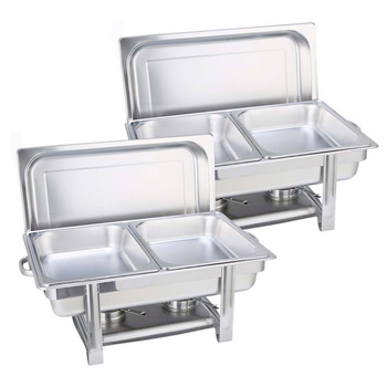 2X Double Tray Stainless Steel Chafing Catering Dish Food Warmer image