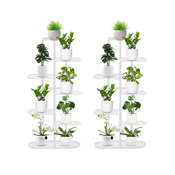 2X 7 Tier 8 Pots White Metal Plant Rack Flowerpot Storage Display Stand Holder Home Garden Decor image