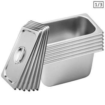 6X Gastronorm GN Pan Full Size 1/3 GN Pan 15cm Deep Stainless Steel Tray With Lid image