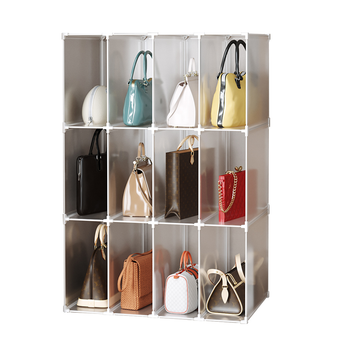3 Tier Multifunctional PP Plastic Bag Box Portable Cubby DIY Storage Shelves Stackable Handbag Purse Organiser image