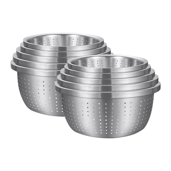 2X Stainless Steel Nesting Basin Colander Perforated Kitchen Sink Washing Bowl Metal Basket Strainer Set of 5 image