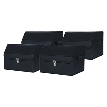 4X Leather Car Boot Collapsible Foldable Trunk Cargo Organizer Portable Storage Box With Lock Black Small image