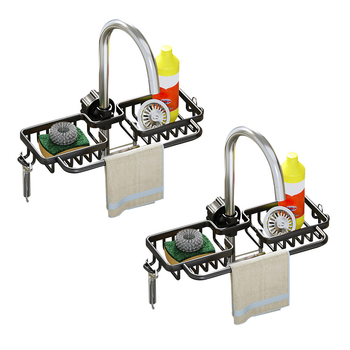 2X Black Kitchen Sink Organiser Faucet Soap Sponge Caddy Rack Drainer with Towel Bar Holder image