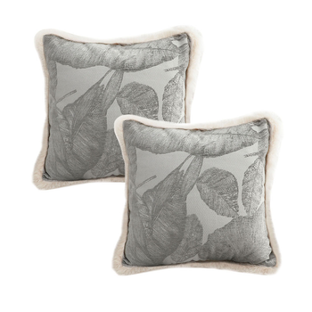 2X 45cm Wabi-sabi Raised Embroidery Leaf & Square Throw Pillow image