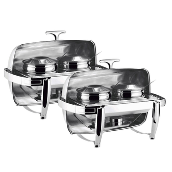 2X 6.5L Stainless Steel Double Soup Tureen Bowl Station Roll Top Buffet Chafing Dish Catering Chafer Food Warmer Server image