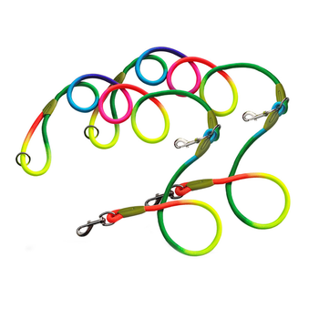 2X 220cm Multifunction Hands-Free Rope Pet Cat Dog Puppy Double Ended Leash for Walking Training Tracking Obedience Rainbow image