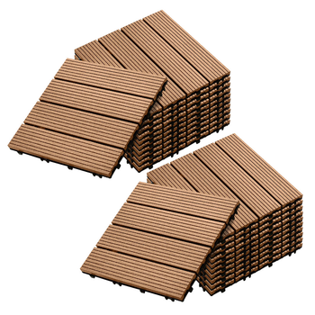 2X 11 pcs Coffee DIY Wooden Composite Decking Tiles Garden Outdoor Backyard Flooring Home Decor image