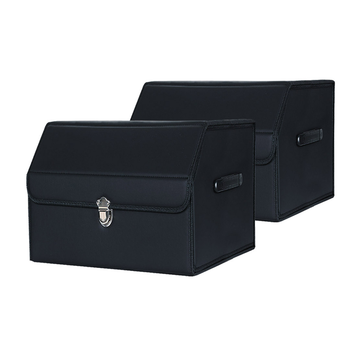 2X Leather Car Boot Collapsible Foldable Trunk Cargo Organizer Portable Storage Box With Lock Black Small image