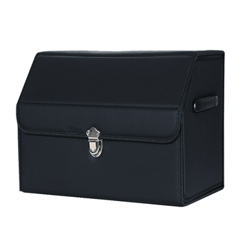 Leather Car Boot Collapsible Foldable Trunk Cargo Organizer Portable Storage Box With Lock Black Small image