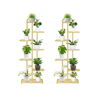 2X 7 Tier 8 Pots Gold Metal Plant Stand Flowerpot Display Shelf Rack Indoor Home Office Decor image