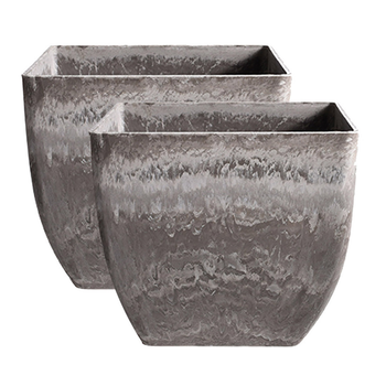 2X 27cm Rock Grey Square Resin Plant Flower Pot in Cement Pattern Planter Cachepot for Indoor Home Office image