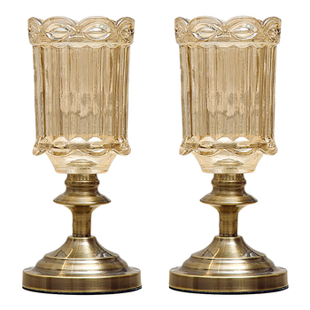 2X 28cm Transparent Glass Flower Vase with Metal Base Filler Vase image
