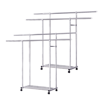 2X 200cm Stainless Steel Floor-Standing Clothes Rack - Durable and Space-Saving Laundry Organizer image