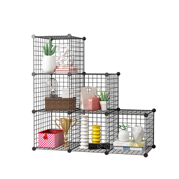 Black Portable 6-Cube 3 Column Storage Organiser Foldable DIY Modular Grid Space Saving Shelf image