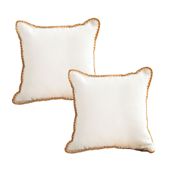 2X 45cm Warm Wood Tone & Apricot Shell Edged Square Throw Pillow image