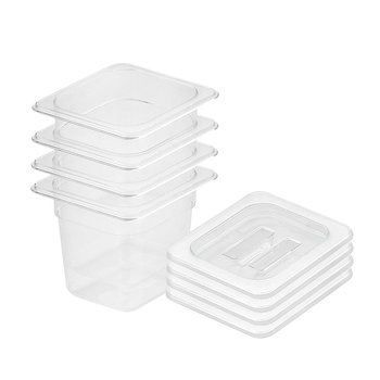 150mm Clear Gastronorm GN Pan 1/6 Food Tray Storage Bundle of 4 with Lid image