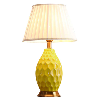 Textured Ceramic Oval Table Lamp with Gold Metal Base Yellow image