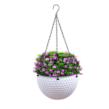 White Small Hanging Resin Flower Pot Self Watering Basket Planter Outdoor Garden Decor image