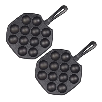 2X 18CM Cast Iron Takoyaki Fry Pan Octopus Balls Maker 12 Hole Cavities Grill Mold image