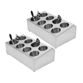 2X 18/10 Stainless Steel Commercial Conical Utensils Cutlery Holder with 8 Holes image