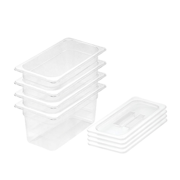 150mm Clear Gastronorm GN Pan 1/3 Food Tray Storage Bundle of 4 with Lid image