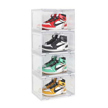 4 Tier Transparent Portable Shoe Organiser Sneaker Footwear Folding Plastic Bin Stackable Storage Box with Magnetic Door image