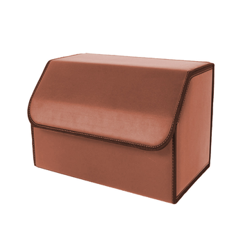 Leather Car Boot Collapsible Foldable Trunk Cargo Organizer Portable Storage Box Coffee Medium image