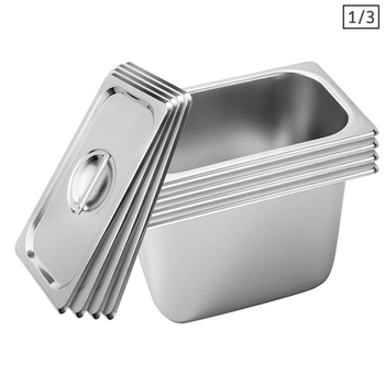 4X Gastronorm GN Pan Full Size 1/3 GN Pan 20cm Deep Stainless Steel Tray With Lid image