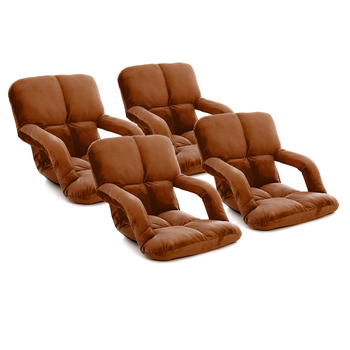 4X Foldable Lounge Cushion Adjustable Floor Lazy Recliner Chair with Armrest Coffee image