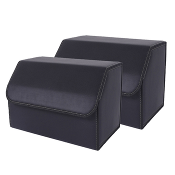 2X Leather Car Boot Collapsible Foldable Trunk Cargo Organizer Portable Storage Box Black Medium image
