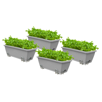 49.5cm Gray Rectangular Planter Vegetable Herb Flower Outdoor Plastic Box with Holder Balcony Garden Decor Set of 4 image