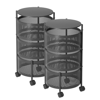2X 3 Tier Steel Round Rotating Kitchen Cart Multi-Functional Shelves Portable Storage Organizer with Wheels image
