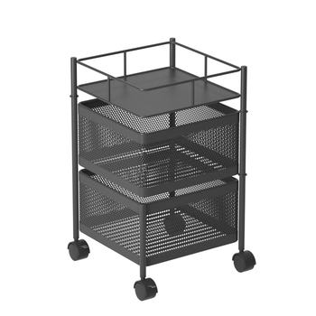 2 Tier Steel Square Rotating Kitchen Cart Multi-Functional Shelves Portable Storage Organizer with Wheels image