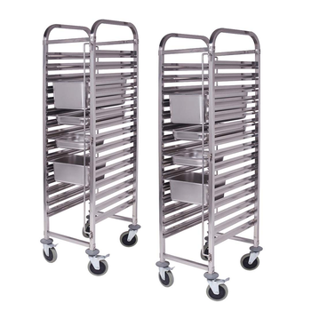 2X Gastronorm Trolley 15 Tier Stainless Steel Bakery Trolley Suits GN 1/1 Pans image