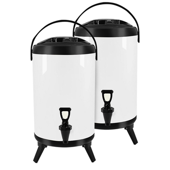 2X 8L Stainless Steel Insulated Milk Tea Barrel Hot and Cold Beverage Dispenser Container with Faucet White image