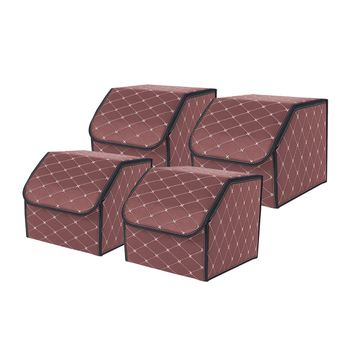 4X Leather Car Boot Collapsible Foldable Trunk Cargo Organizer Portable Storage Box Coffee/Gold Stitch Small image