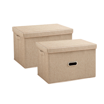 2X Beige Medium Foldable Canvas Storage Box Cube Clothes Basket Organiser Home Decorative Box image