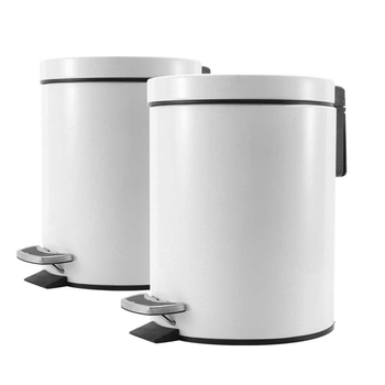 2X 7L Foot Pedal Stainless Steel Rubbish Recycling Garbage Waste Trash Bin Round White image