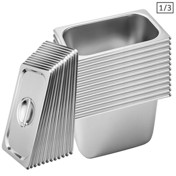 12X Gastronorm GN Pan Full Size 1/3 GN Pan 20cm Deep Stainless Steel Tray With Lid image
