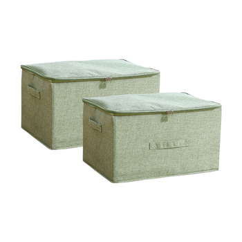 2X Green Large Portable Double Zipper Storage Box Moisture Proof Clothes Basket Foldable Home Organiser image