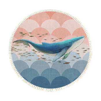 120cm Round Tassels Shark Print Area Rugs, Home Decor image