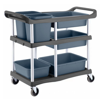 3-Tier Commercial Soiled Food Trolley Dirty Plate Cart Five Buckets Kitchen Food Utility image