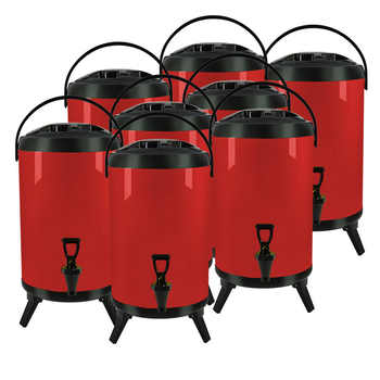 8X 8L Stainless Steel Insulated Milk Tea Barrel Hot and Cold Beverage Dispenser Container with Faucet Red image