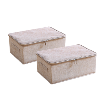 2X Beige Small Portable Double Zipper Storage Box Moisture Proof Clothes Basket Foldable Home Organiser image
