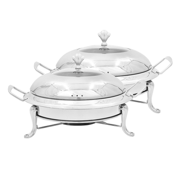2X Stainless Steel Round Buffet Chafing Dish Cater Food Warmer Chafer with Glass Top Lid image