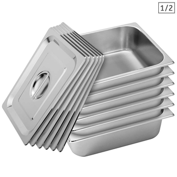 6X Gastronorm GN Pan Full Size 1/2 GN Pan 10cm Deep Stainless Steel Tray With Lid image