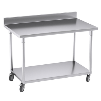 120cm Commercial Catering Kitchen Stainless Steel Prep Work Bench Table with Backsplash and Caster Wheels image