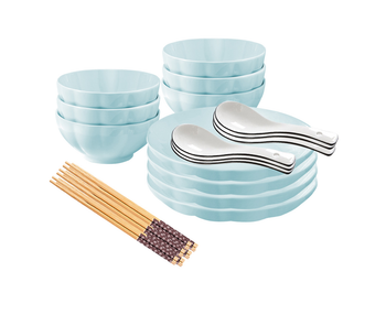 Light Blue Japanese Style Ceramic Dinnerware Crockery Soup Bowl Plate Server Kitchen Home Decor Set of 10 image